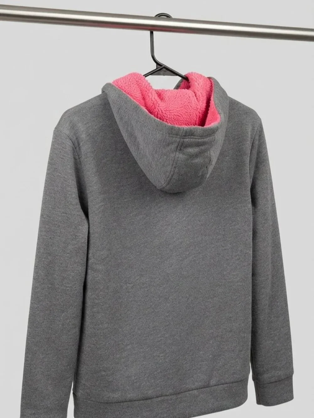 PUMA Sherpa Lined Full Zip Hoodie Gray Pink Girls Large (14/16) Great Condition